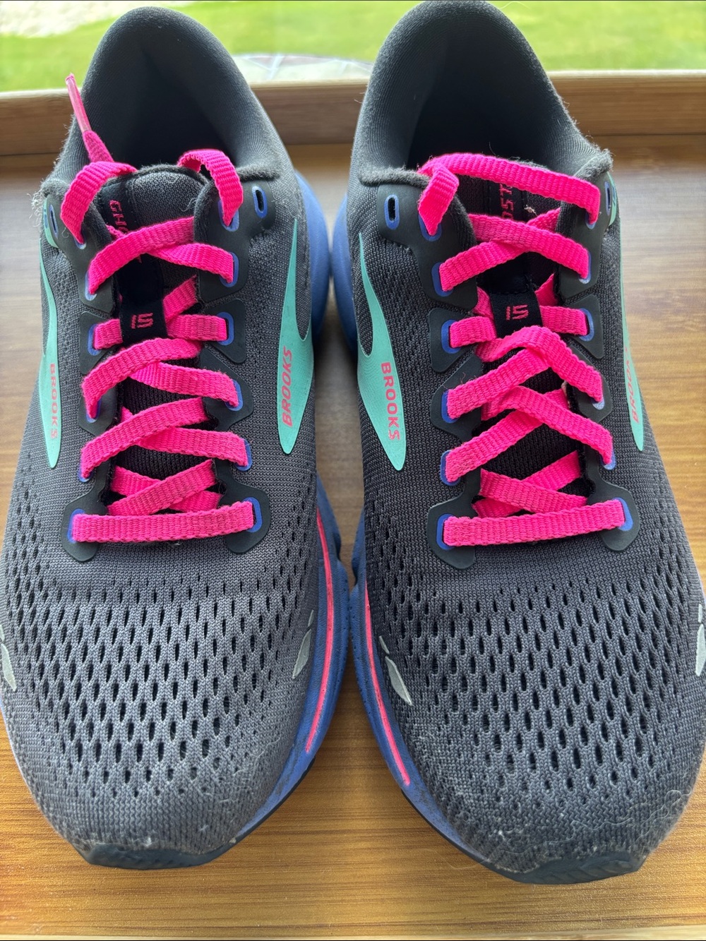 Brooks Ghost 15 Running Shoes - Gray with Hot Pink Laces & Teal Accents
